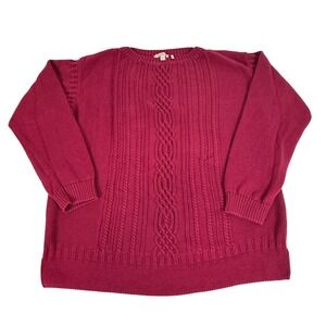 Barbour Cable Knit Sweater‎ Cranberry Cotton Women's Size M Fisherman Preppy
